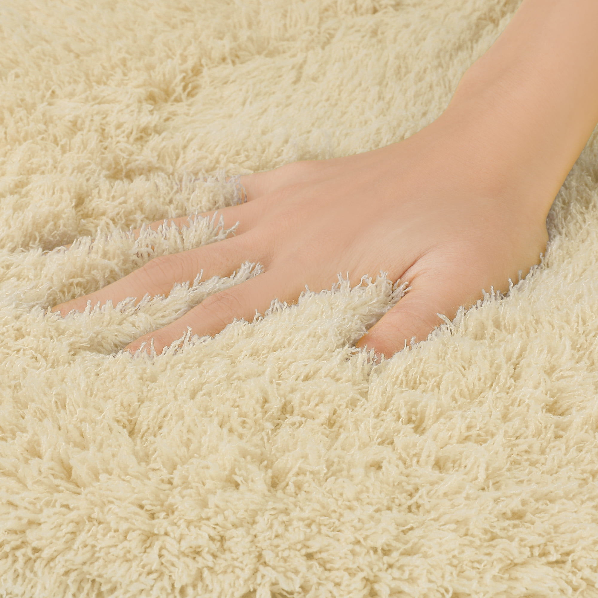 Unique Bargains Bath Rug Absorbent Soft Thick Shag Bathroom Mat Rugs for Bath Room Beige-2 20"x32"