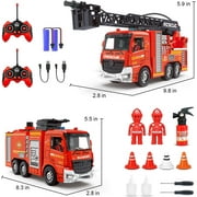 Mostop RC Fire Truck Toy, 2-in-1 Remote Control Rescue Fire Engine Toy, 2.4GHZ Fireman Electric Truck with LED Lights & Music, Red Toy for 3 Year Old Kids