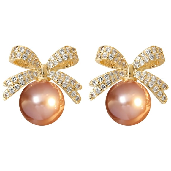 DESIGNICE Earrings for Women,Bow Pearl Elegant Earrings,Diamond Pearl Earrings for Women Hypoallergenic Earrings,1Pairs,Pink