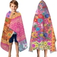 thumbnail image 3 of Bright Pioneer Flower Patchwork Hooded Bath Towel，60"x35" for Ages 3 To 12 Kids, Quick Dry Lightweight Soft Microfiber Hood Beach Towel Cover Up for Kids, 3 of 7