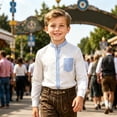 thumbnail image 2 of KHONTS Boys Strip Patchwork Shirts Western Cowboy Shirts Button down Long Sleeve Tops with Pocket,Size 2-14 Years White 160, 2 of 4