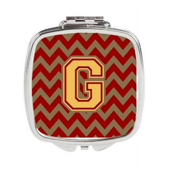 Carolines Treasures  Letter G Chevron Garnet & Gold Compact Mirror - Garnet & Gold - 3in. H x 0.3in. W x 2.75in. L