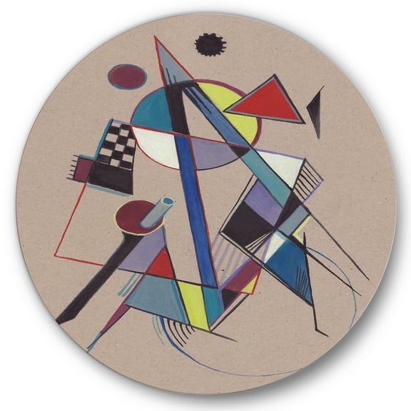 Designart 'Abstract Compositions Of Colored Geometric III' Modern Circle Metal Wall Art 36x36 - Disc of 36