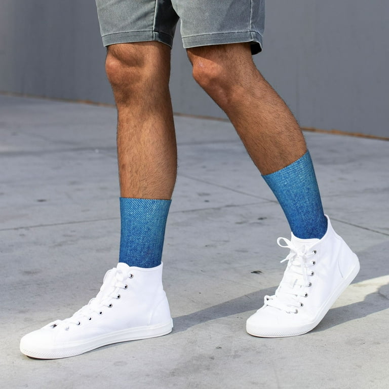 Men Women Denim Blue Funny Novelty Mid-Crew Socks