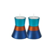 World Of Judaica Colorful Yair Emanuel Shabbat Tea Light Candle Holder in Turquoise Orange and Blue