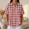 thumbnail image 3 of Plaid Polo Shirts for Women Waffle Button Collared Summer Short Sleeve Tops Lightweight Work Golf Shirt Womens Blouses Red M, 3 of 8