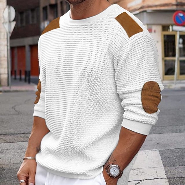 Pull Homme Automne et Hiver Col Rond Manches Longues Couture Pull slim