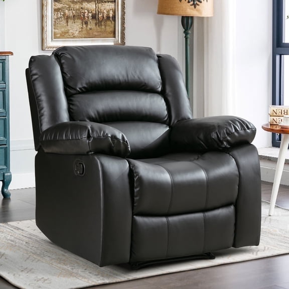Bonzy Home Recliner Comfortable Arms and Back Faux Leather Single Reclining Chair Modern Sofa for Living Room Bedroom, Black