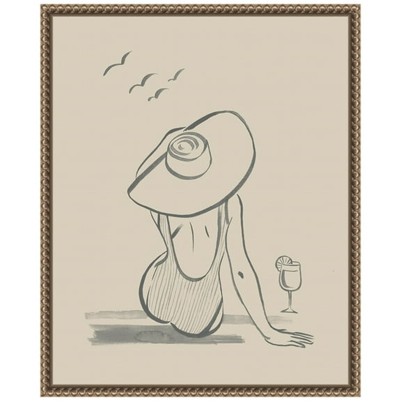 Amanti Art Beach Drinks I Woman Framed Canvas Wall Art Print