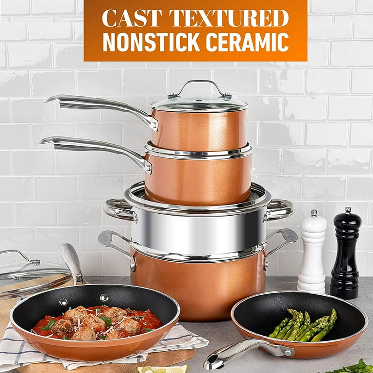 Gotham Steel Copper Cast Pots and Pans Set, 10 Piece Cookware with Nonstick  Diamond Surface, Includes Frying Pans, Stock Pots, Saucepans & More, Oven