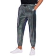thumbnail image 4 of INSPIRE CHIC Metallic Pants for Men's Drawstring Waist Shiny Sequin Joggers Multicolor 30, 4 of 5