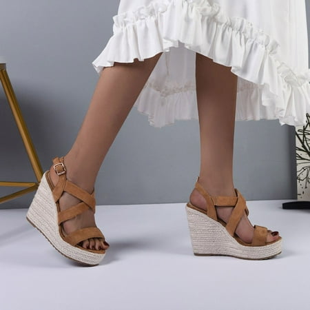 

pafei tyugd Sandals for Women Platform Ankle Strap Womens Sandals Open Toe Espadrille Wedge Sandals for Women Casual Summer Womens Shoes Size 9.5