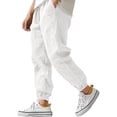 thumbnail image 2 of Men's Cotton Linen Jogger Pants Elastic Drawstring Waist Cuffed Ankle Relaxed Fit Lightweight Breathable Beach Lounge Sweatpants White L, 2 of 5