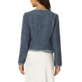 thumbnail image 3 of INSPIRE CHIC Women's Plaid Tweed Open Front Office Short Blazer L Dark Blue, 3 of 6
