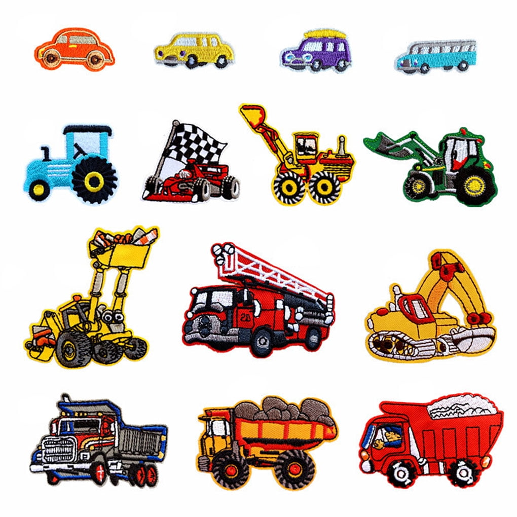 Cartoon Car Embroidery Fire Truck Patches Cotton Blend Embroidered Badge Clothes DIY Patches Repairing Tools