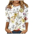 thumbnail image 1 of Pisexur Hauts pour Femmes Mode T-Shirts à Imprimé Floral Col Rond Manches 3/4 Tee Tops Tendance Blouses d'Été et d'Automne, 1 of 4