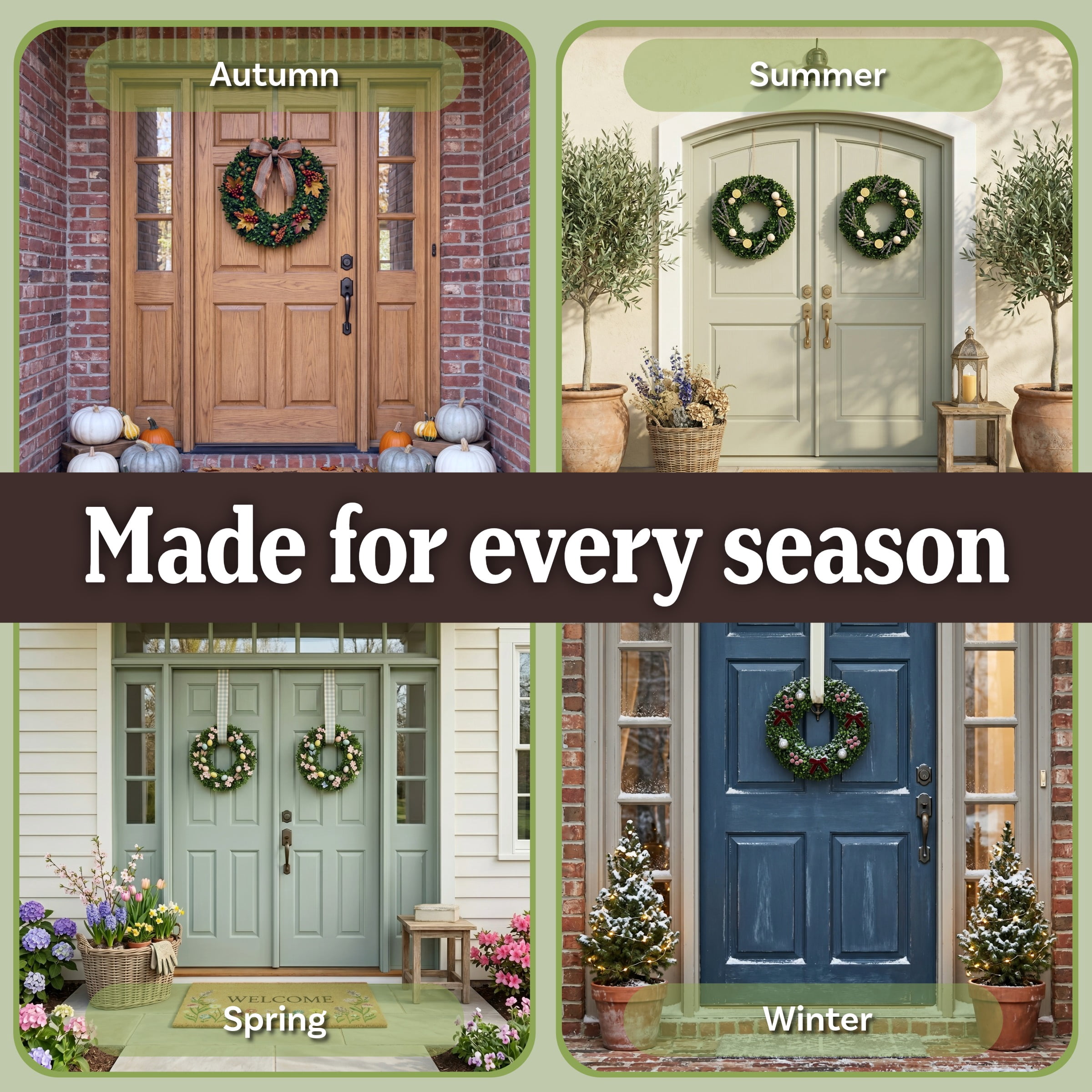 Pure Garden 16.5-Inch Boxwood Wreath Set of 2 - Round UV Resistant Artificial Spring, Winter, Fall, or Summer Wreath - Indoor/Outdoor Summer Wreaths for Front Door