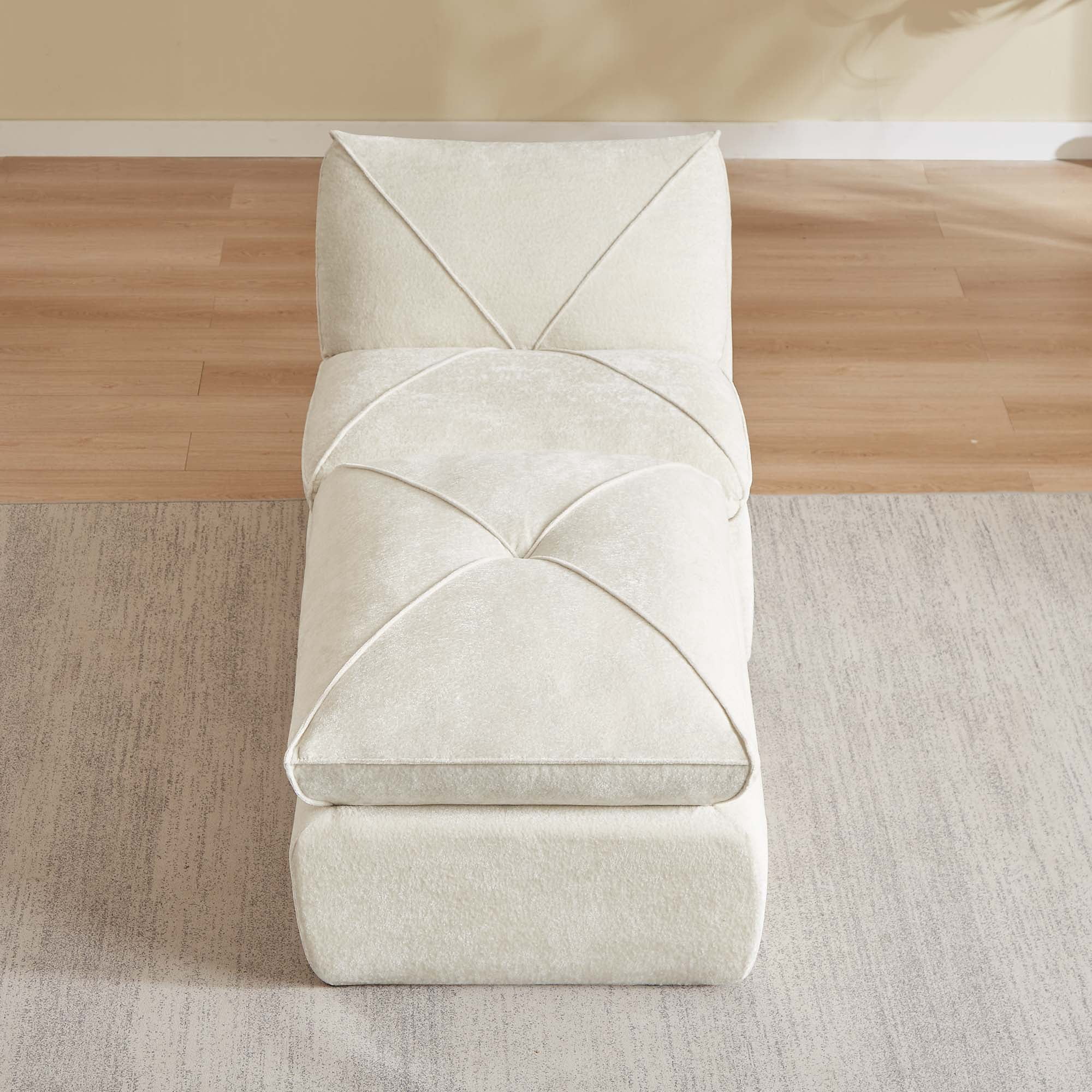 Miniyam 84" x 34" Beige Left or Right Facing Chaise Lounge, Modular Add-On to Build L-Shape or U-Shape Sectional Sofa