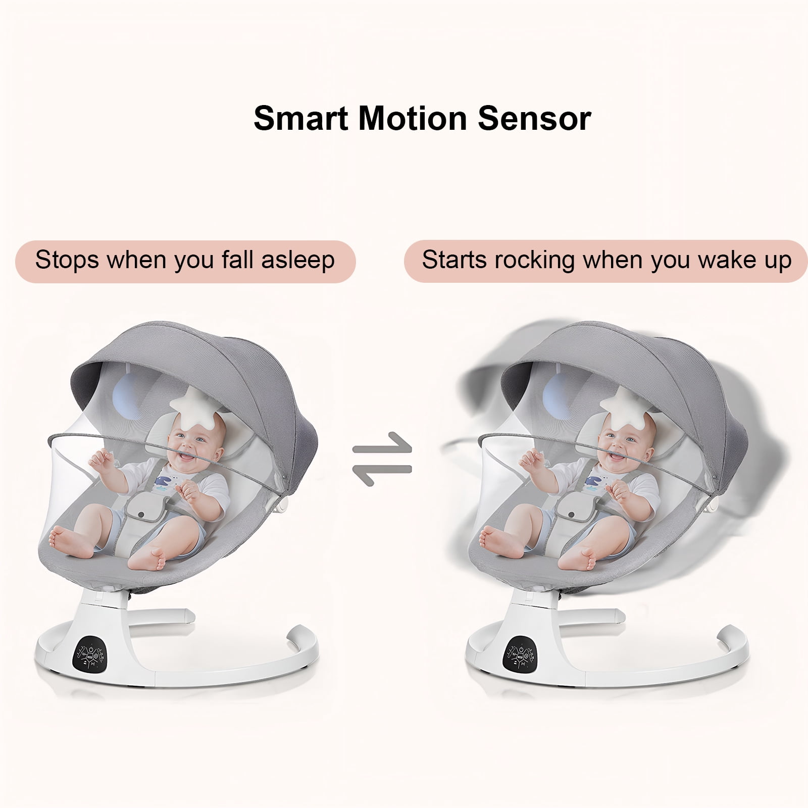 Baby Swing Infant Swing Electric Toddler Baby Rocker Portable for Newborn Boy Girl, 5 Natural Motion Speeds with Remote Control, Preset Melodies, Timer and Bluetooth, 0 - 12 Months Max 20 Lbs (GREY)