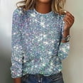 thumbnail image 2 of BLVB Sparkle Tops for Women Casual Long Sleeve Crewneck Glitter Going out Party Tee Tops Shirts Trendy Clothes Silver, 2 of 4