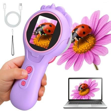 Hot Bee Digital Microscope for Kids with 2” Display, 4X Zoom, LED Lights & USB Support | STEM Educational Science Toy Gift for Boys & Girls Ages 4–12