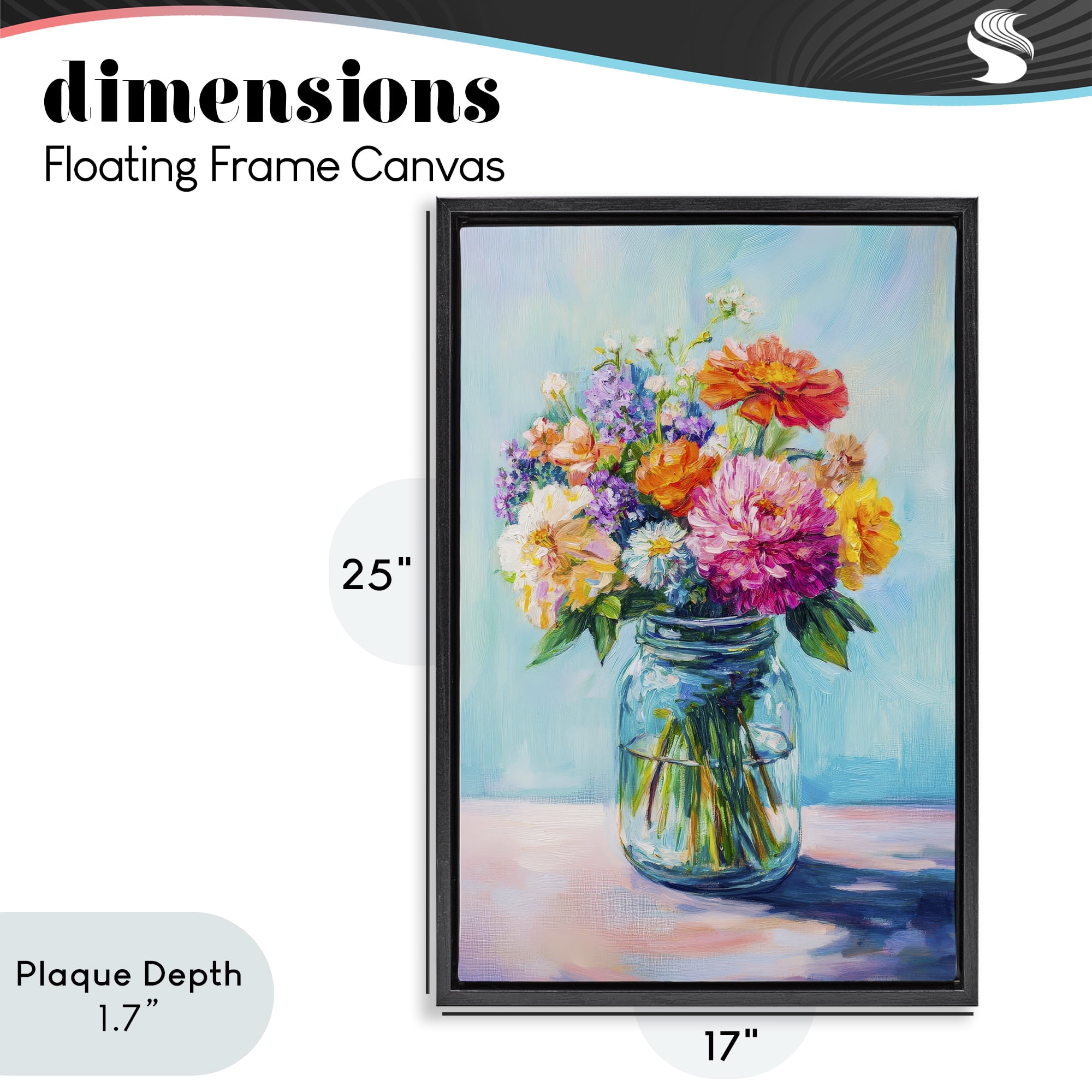Stupell Industries Vibrant Country Jar Bouquet Black Framed Floater Canvas Wall Art, design by Petal Prints Design