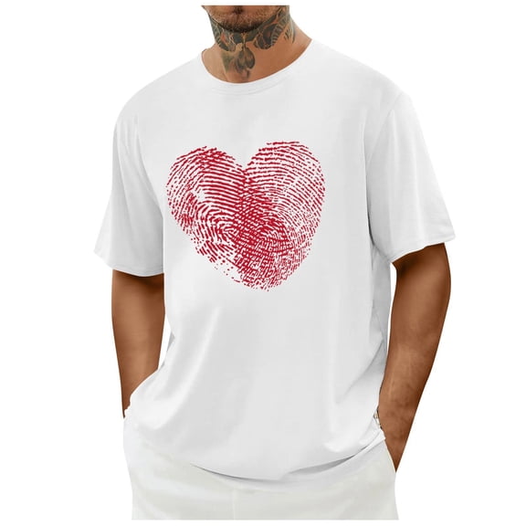 hotojiny Valentine's Day Shirts for Men Summer Cute T-Shirt Casual Crew Neck Short Sleeve Tees for Vacation Party