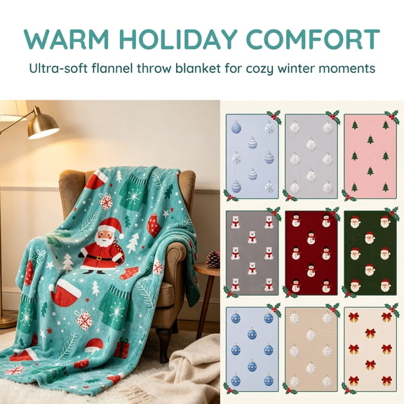 Christmas Throw Blanket Extra Large Santa Claus Christmas Tree Pattern Soft & Cozy for Bed Sofa Christmas Decorations Home Decor Gifts by MPOISVA