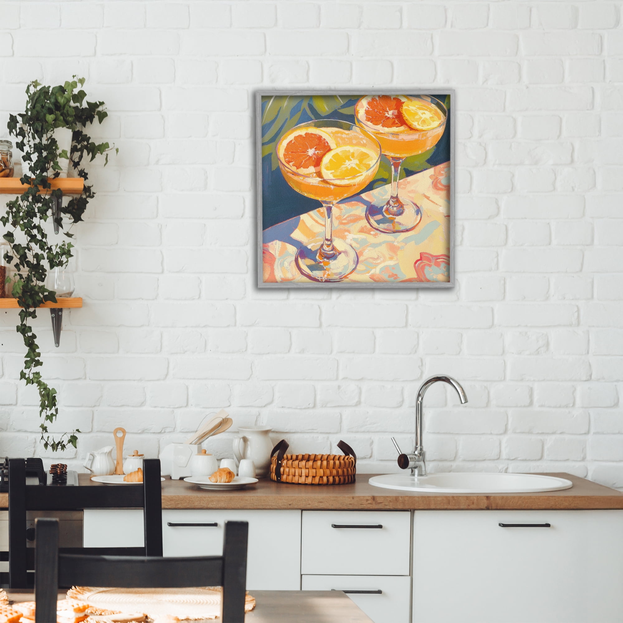 Stupell Industries Fruity Summer Cocktails Gray Framed Giclee Art, design by Petal Prints Design