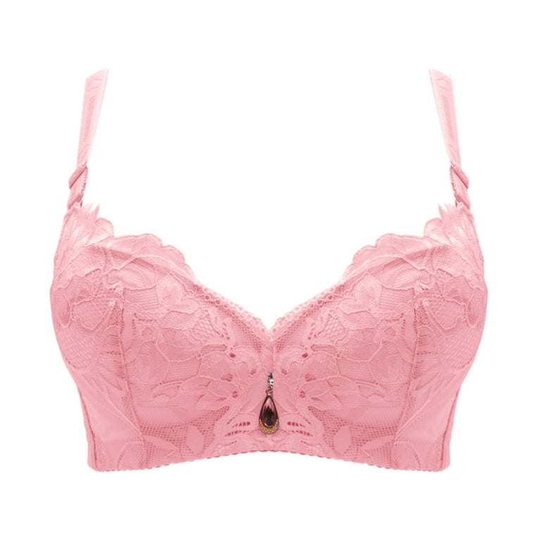 CLZOUD Womens Bras Comfortable Pink Underwire Bra Lace Floral Bra