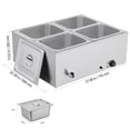 thumbnail image 5 of Dranite Commercial Food Warmer 4-Pan, 1500W Electric Stainless Steel Steam Bain Marie with Lid, Fast Heating Countertop Warmer for Catering Restaurant Buffet Party, Includes Soup & Perforated Ladles, 5 of 6