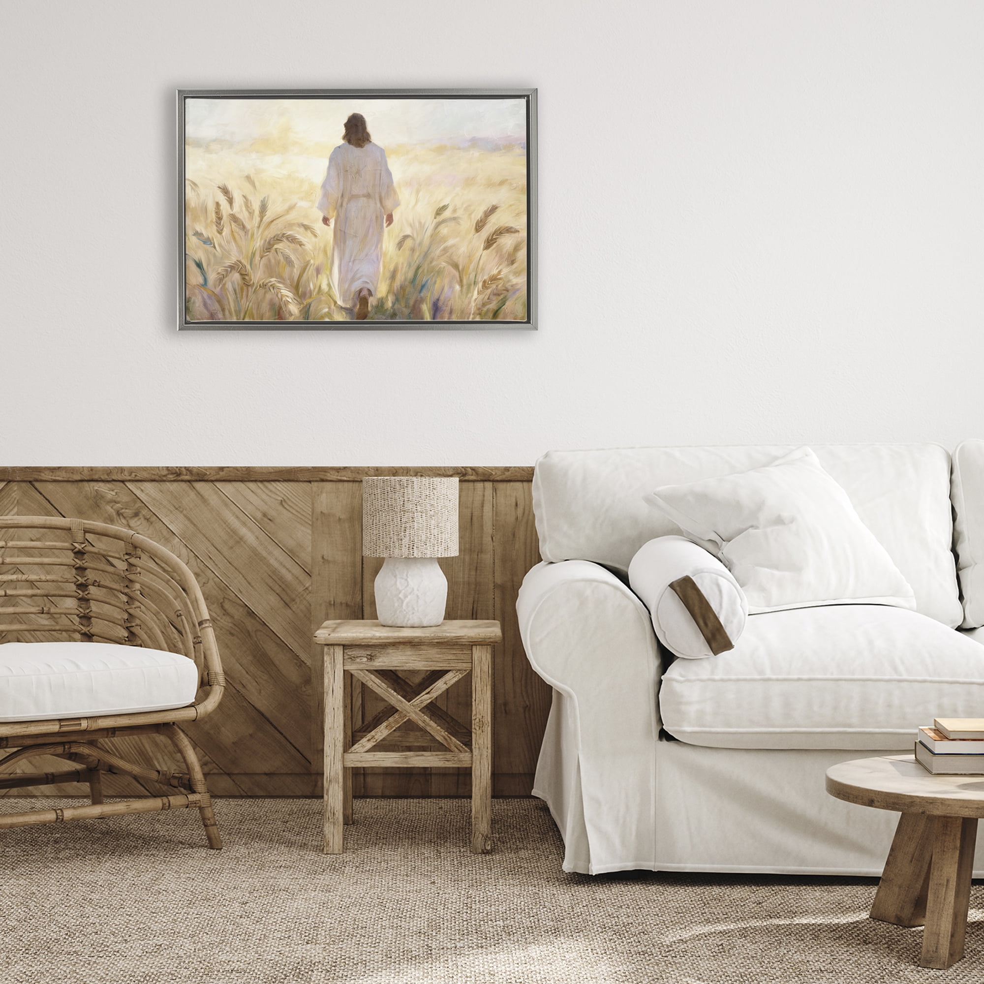 Stupell Industries In His Steps Walking Faithfully Gray Framed Floater Canvas Wall Art, design by Kim Allen