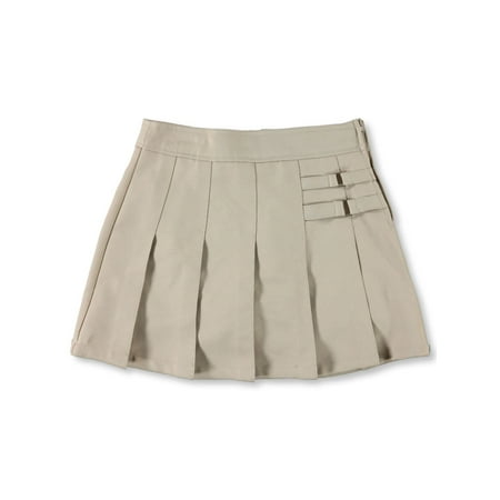 French Toast Big Girls’ Pleated Scooter with Side Buckle Accent (Sizes 2T - 20) Color: khaki Size: 18