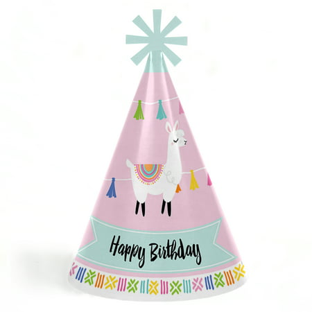 Whole Llama Fun - Cone Happy Birthday Party Hats for Kids and Adults - Set of 8 (Standard Size)