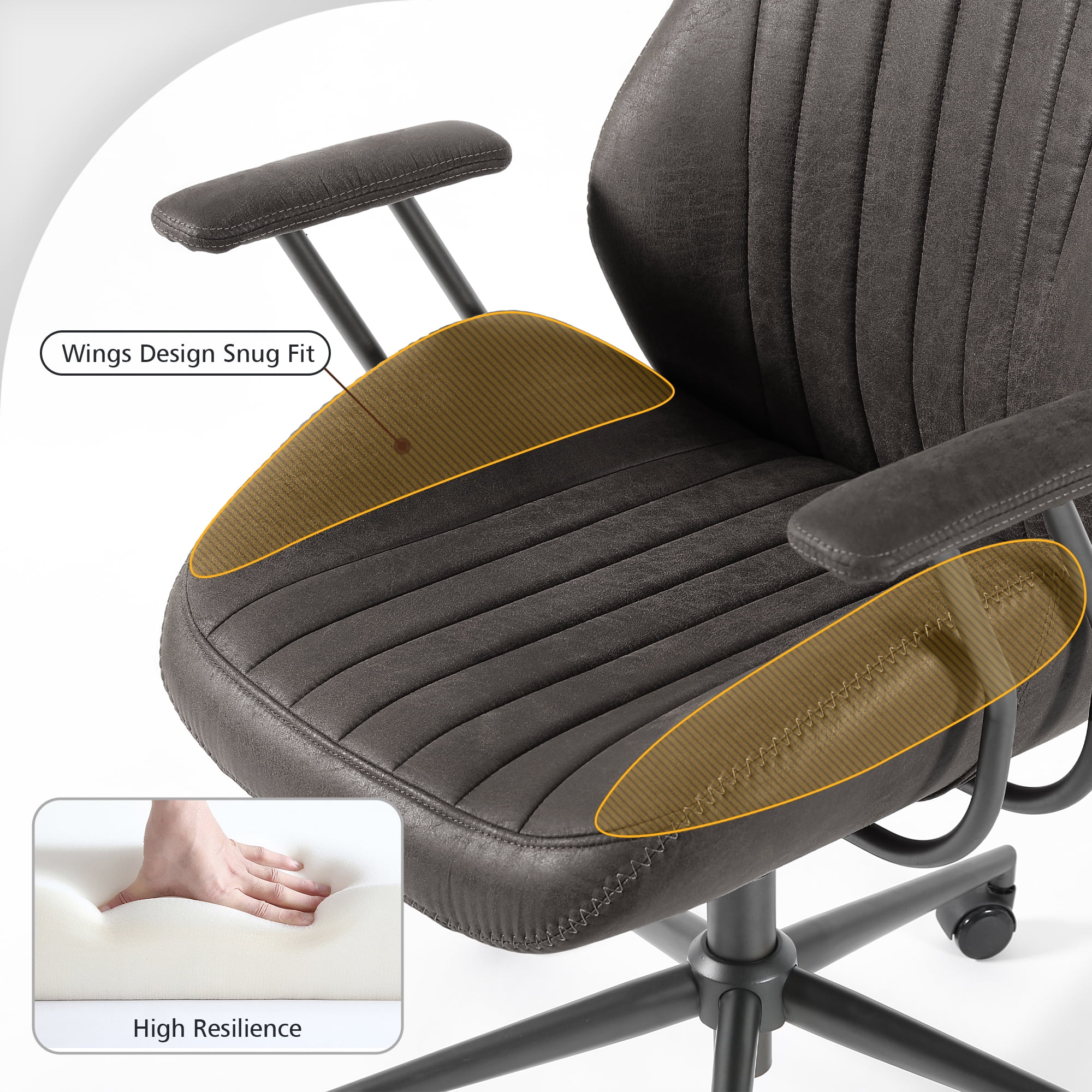 Ovios High Back Office Chair Ergonomic Height Adjustable Home Computer Chair Rolling Swivel Task Chairs with Suede Leather
