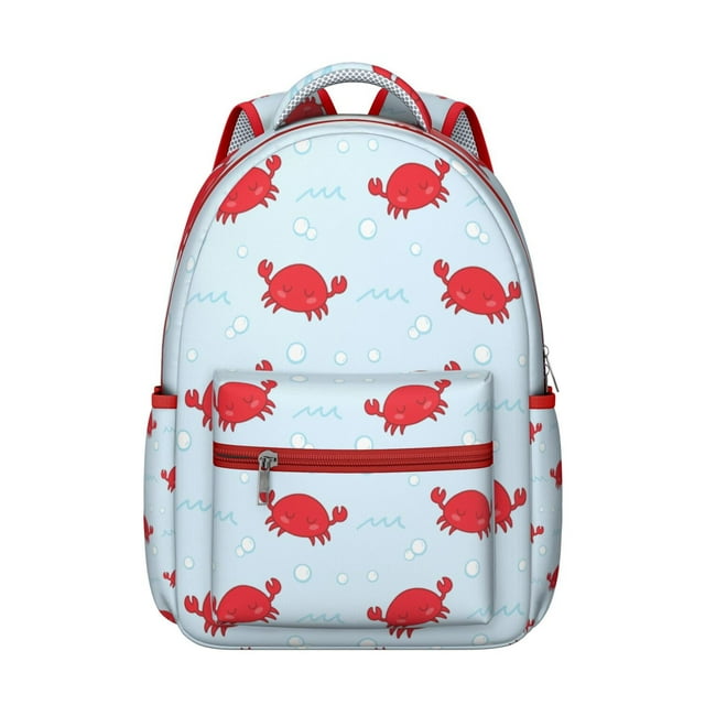 Vintage Crab Student Backpack Waterproof Scratch-Resistant School Bag with Cartoon Crab and Tropical Beach Pattern, Breathable Padding, Adjustable Straps for Daily Use