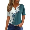 thumbnail image 2 of Itsame Short Sleeved Top Shirt for Women V-Neck Printed Undershirts Green Size XL, 2 of 5