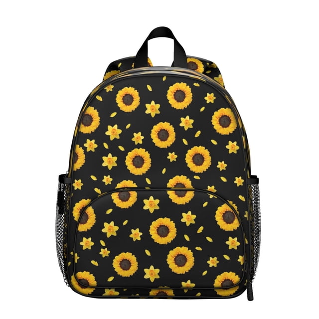 Boho Floral Students Backpack - Yellow Sunflower and Bee Pattern with Vintage Rustic Farmhouse Style, Comfortable Adjustable Straps and Durable Oxford Fabric