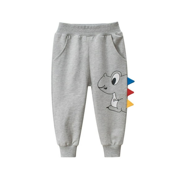 Odeerbi Kids Boys Jogger Pants Dinosaur Cotton Sweatpant 1-8 Years Children's Sports Pants Pleated Waist Cute Dinosaur Pattern Pants Gray