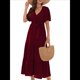 thumbnail image 1 of Vestido Bohemio de Lunares para Mujer, de Verano, con Cuello en V, Corta, y Fluido, para Invitada A una Boda en la Iglesia Rojo Carmesí L, 1 of 8
