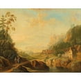 thumbnail image 2 of Christian Georg Schütz the Younger 18x15 Gold Ornate Wood Frame and Double Matted Museum Art Print Titled - An Extensive River Landscape with Wanderers, 2 of 4
