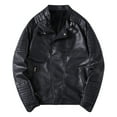 thumbnail image 4 of IROINNID Men's Long Sleeve Faux Leather Mid-Length Jacket Solid Color Casual Autumn Spring And Autumn Faux Leather Jacket, 4 of 8