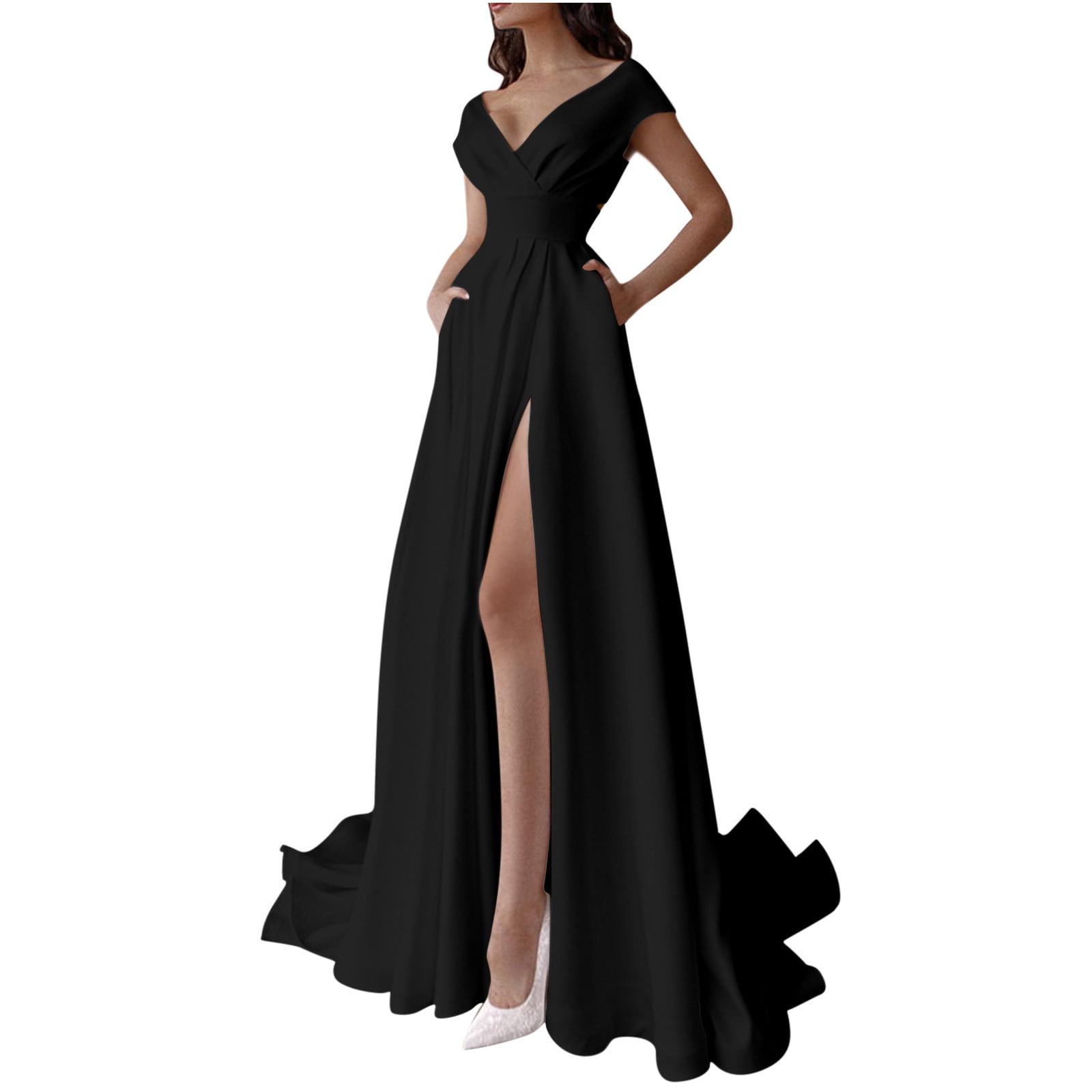 QIPOPIQ Formal Dresses for Women Formal Dresses Short Sleeve Sexy Trendy  Slim Party Summer Dress V-neck Solid Color Mopping Long Formal Dresst 2023  Deals - Walmart.ca