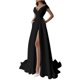 thumbnail image 2 of Puntoco Vestido De Manga Corta Con Cuello En V, Vestido Largo Hasta El Suelo De Color Liso Con Abertura Y Cuello En V Para Mujer Negro M, 2 of 7