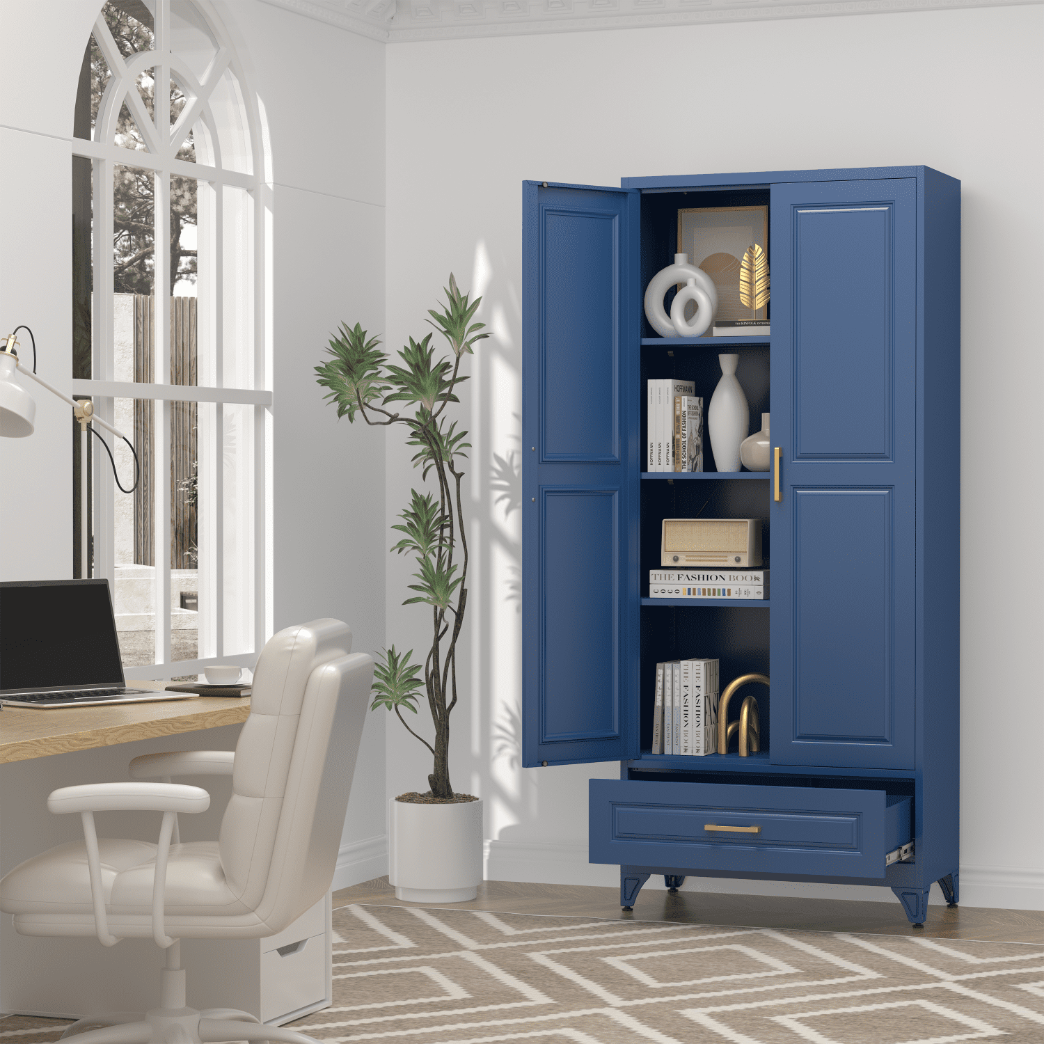 Polup 75" H Blue Kitchen Pantry Storage Cabinets with Drawers, Doors and Adjustable Shelves, Steel Large Cupboard