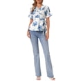 thumbnail image 2 of INSPIRE CHIC Women's Wrap Peplum Top Blouse Summer Floral Short Sleeve Ruffle V Neck Belted Shirts Blue Floal L, 2 of 6