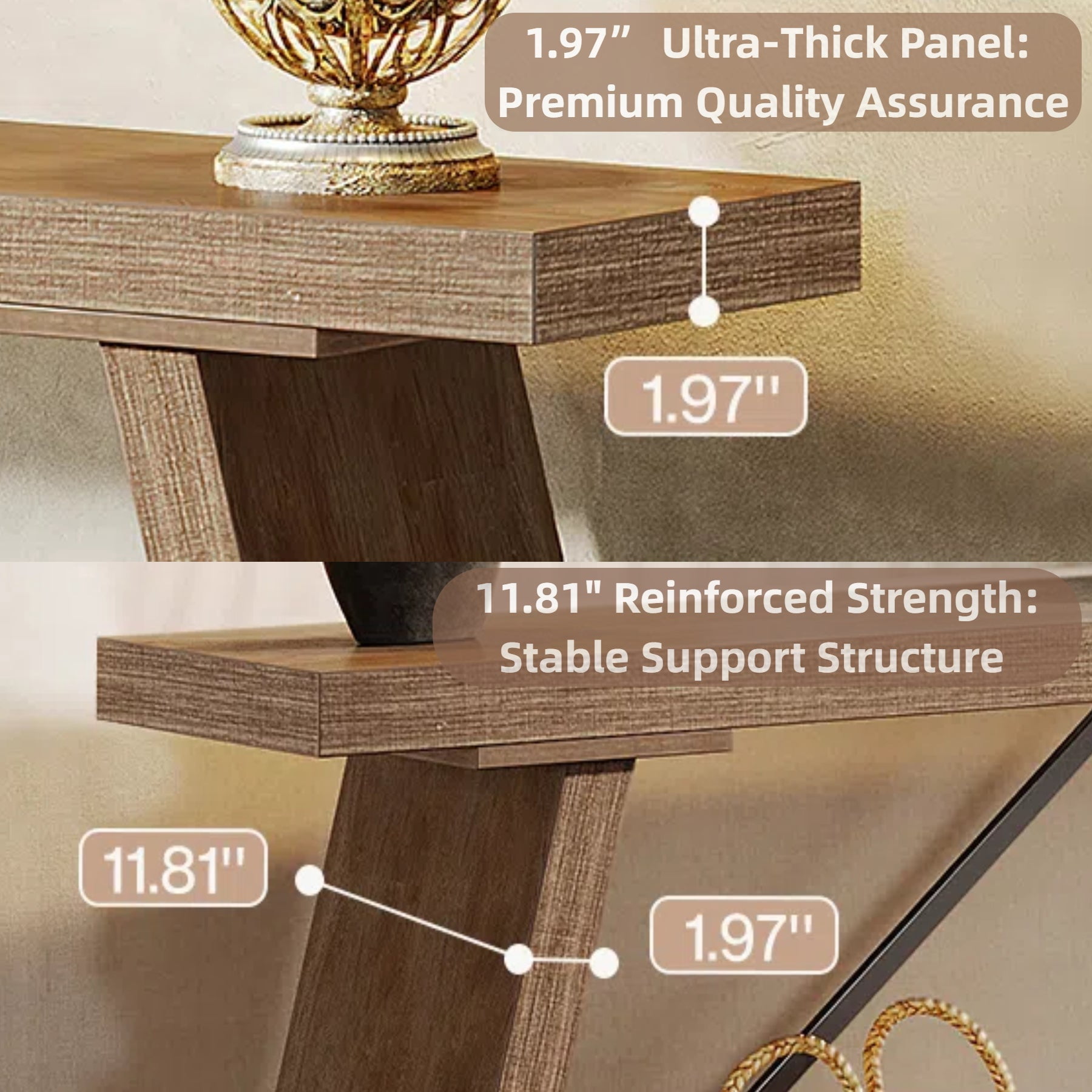 Fnova 70.87" Farmhouse Console Table for Entryway, 2-Tier Storage Long Narrow Wood Entryway Table, Metal Frame, Easy Assembly, Brown
