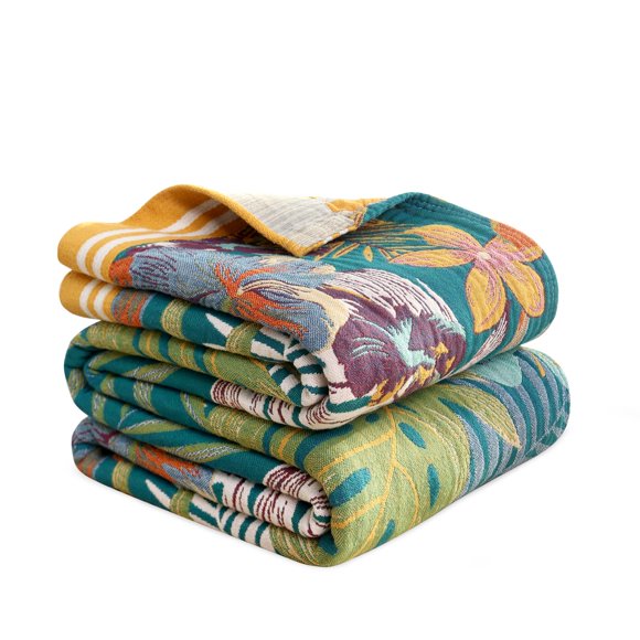 Manta MSGKV Boho Reversible Florals, 100% algodón, 150 x 200 cm