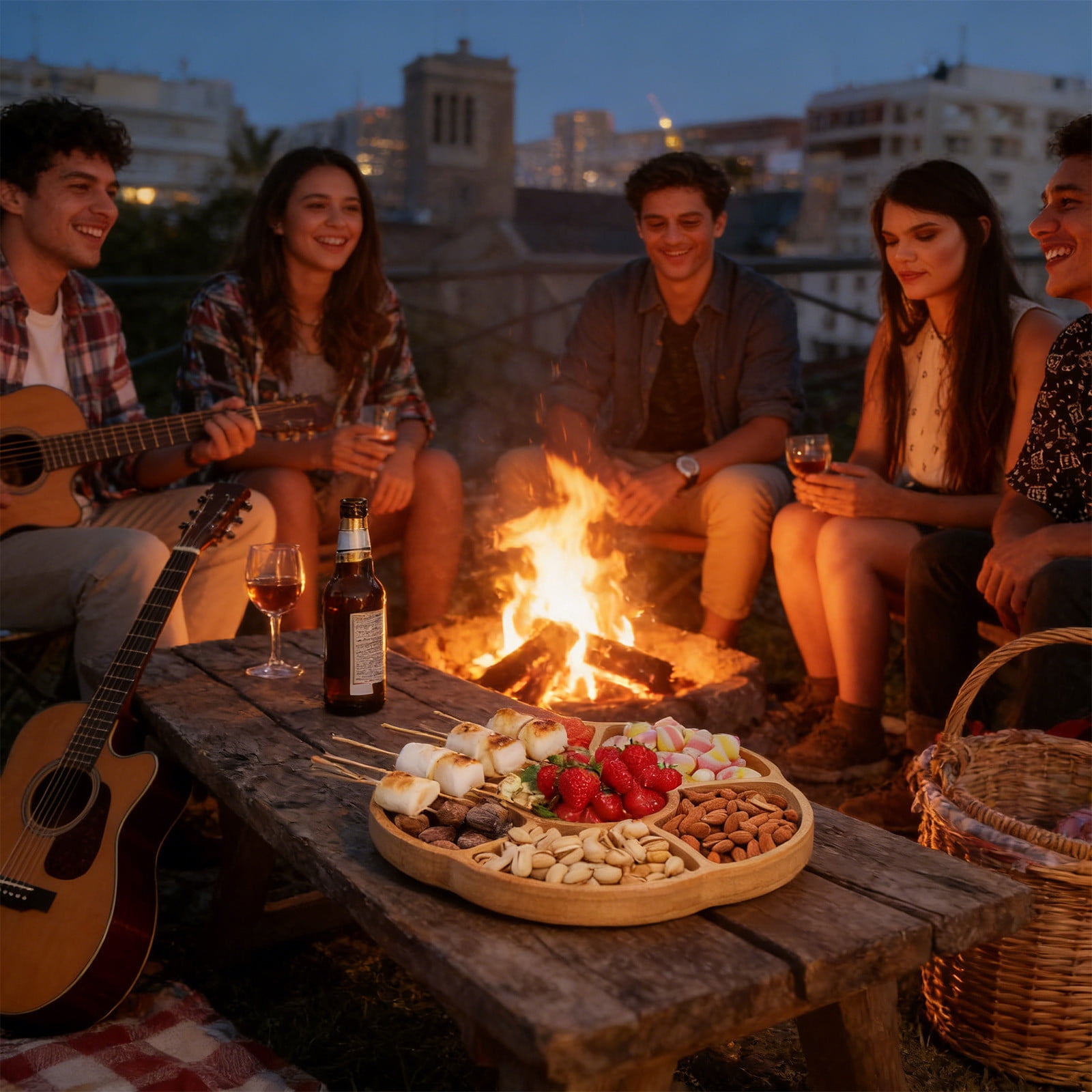 Round Wood Serving Board, Flower Shape Food Serving Tray for Kitchen Appetizers, for Meat, Vegetables, Bread, Charcuterie, Cheese Board Khaki