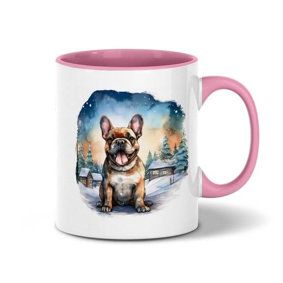 Hello Winter French Bulldog Welcome Snowy Night Watercolor Vintage 11oz Accent Two-tone Mug Dog Lover Gifts Coffee Tea Cup - 01011